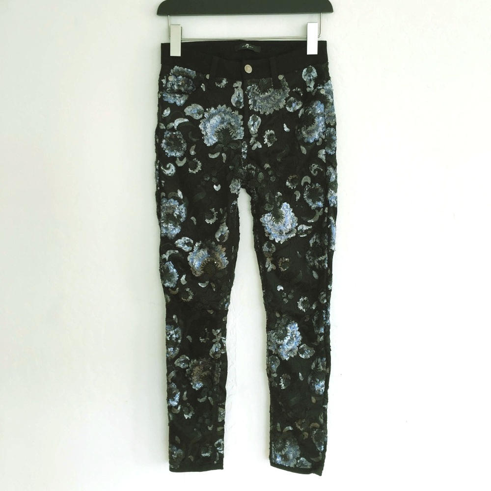 7 For All Mankind Black Sequin Print Jeans Pants